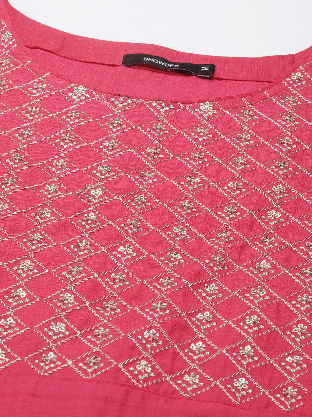 Women's Fuchsia Geometric Straight Kurta