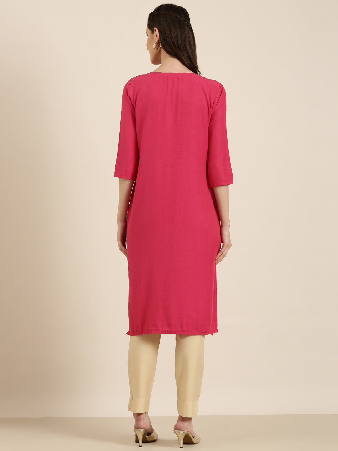 Women's Fuchsia Geometric Straight Kurta