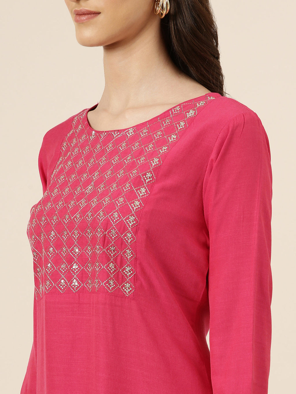 Women's Fuchsia Geometric Straight Kurta