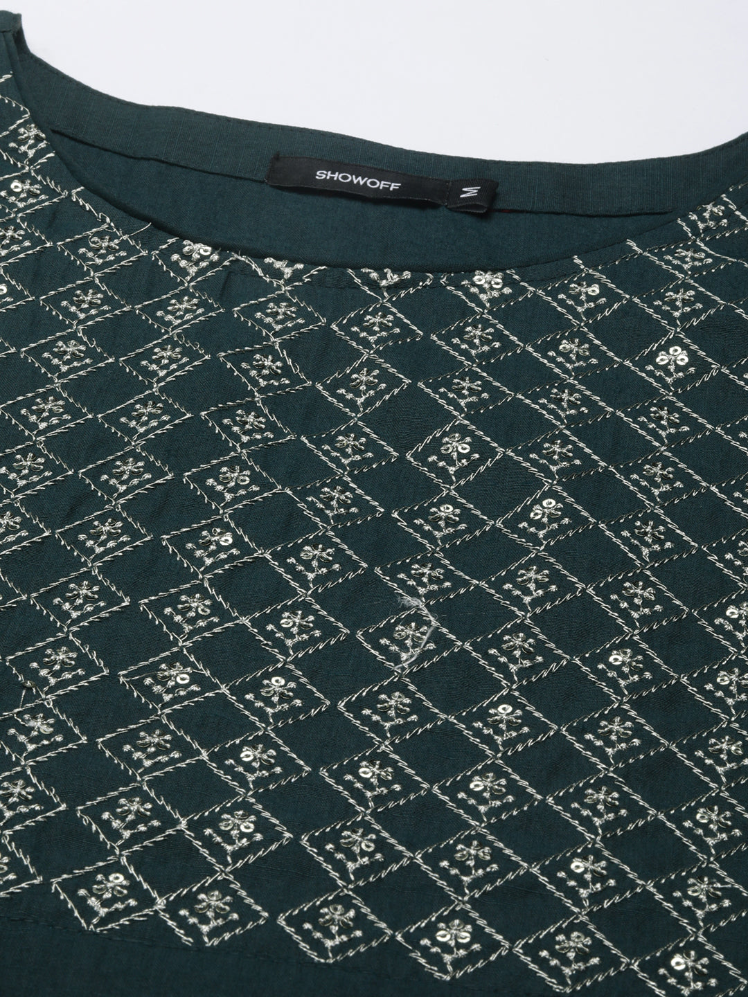 Women's Teal Floral Sequinned Straight Kurta