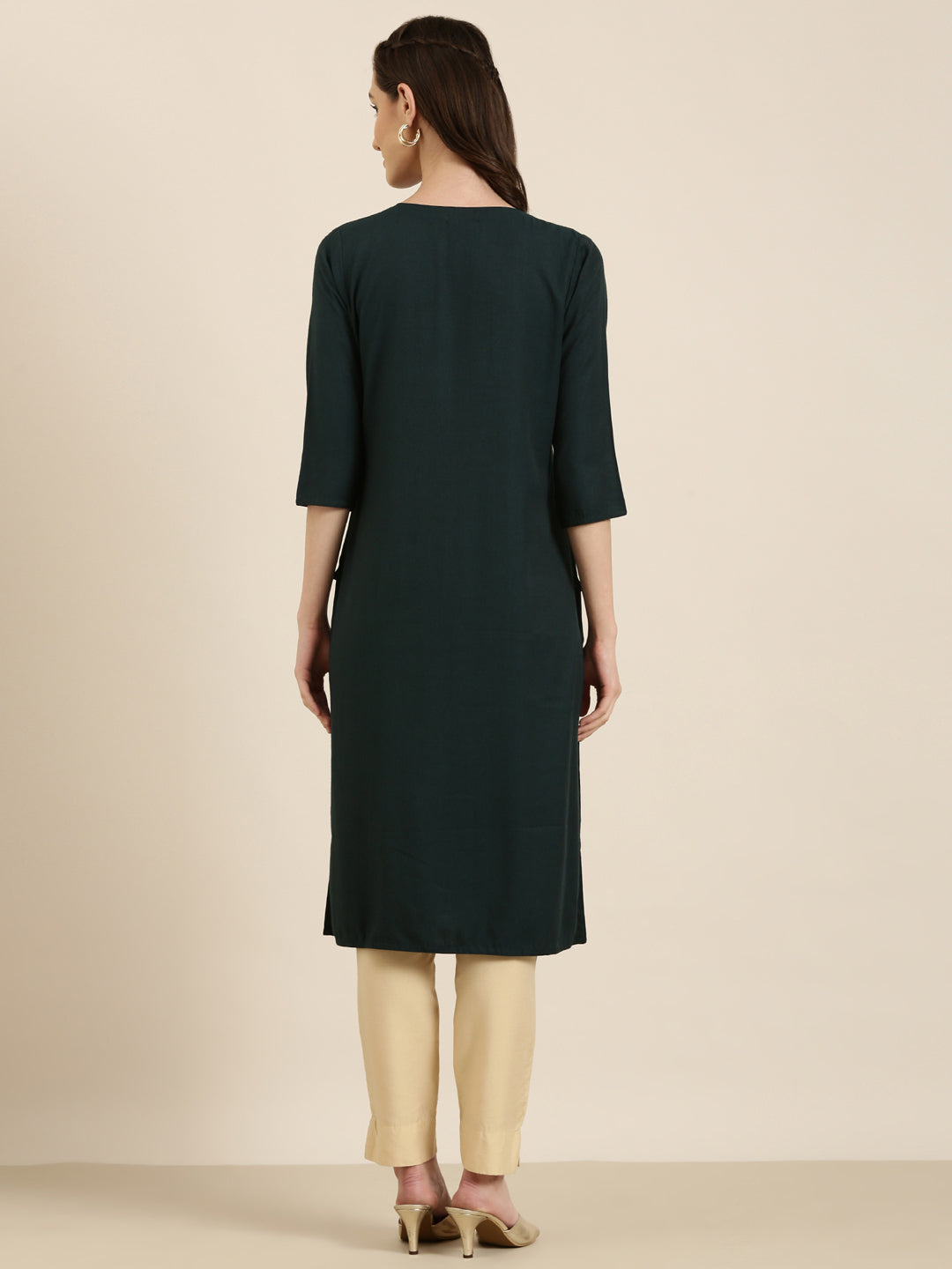 Women's Teal Floral Sequinned Straight Kurta