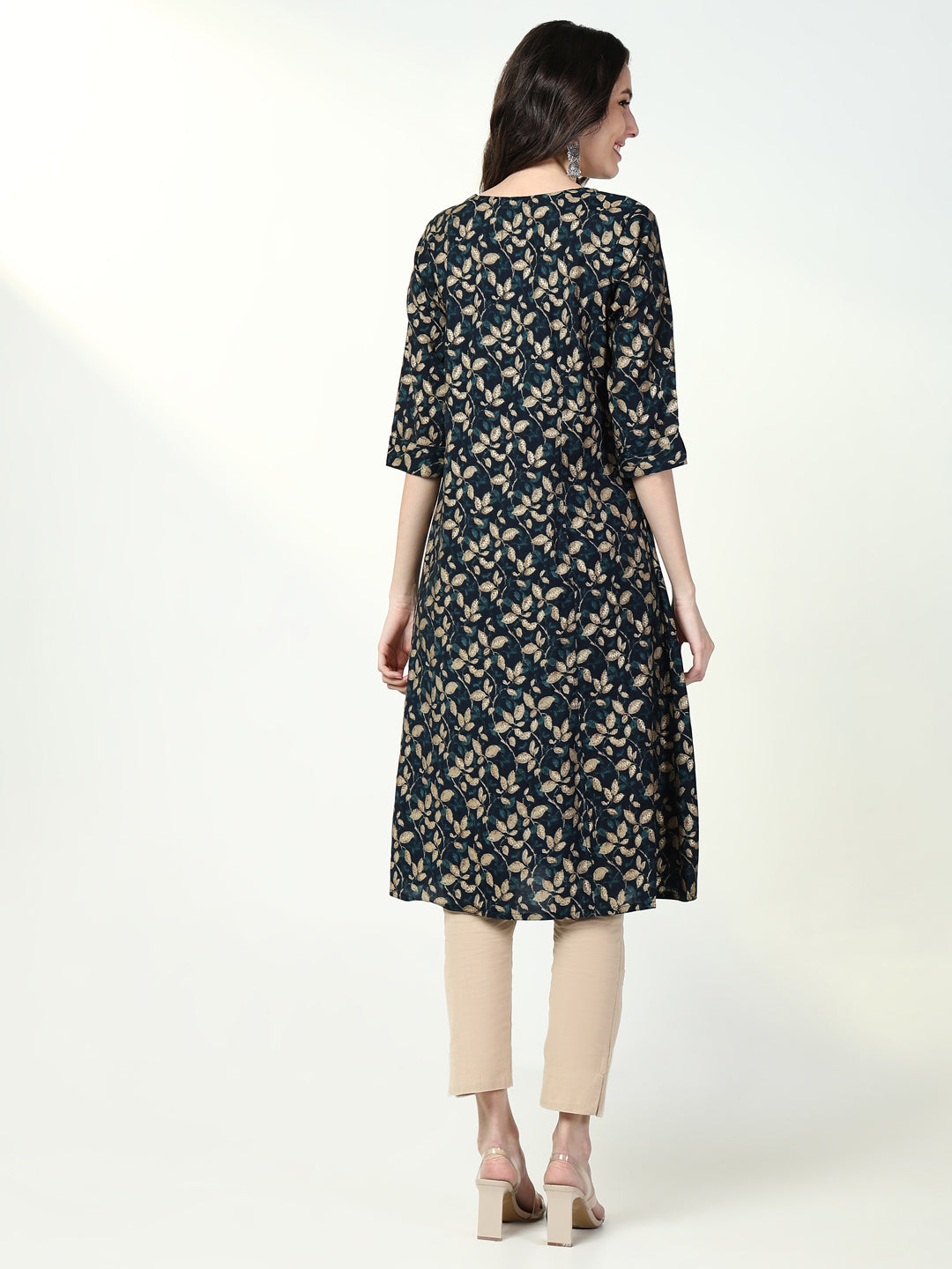 Women's Teal Floral Straight Kurta