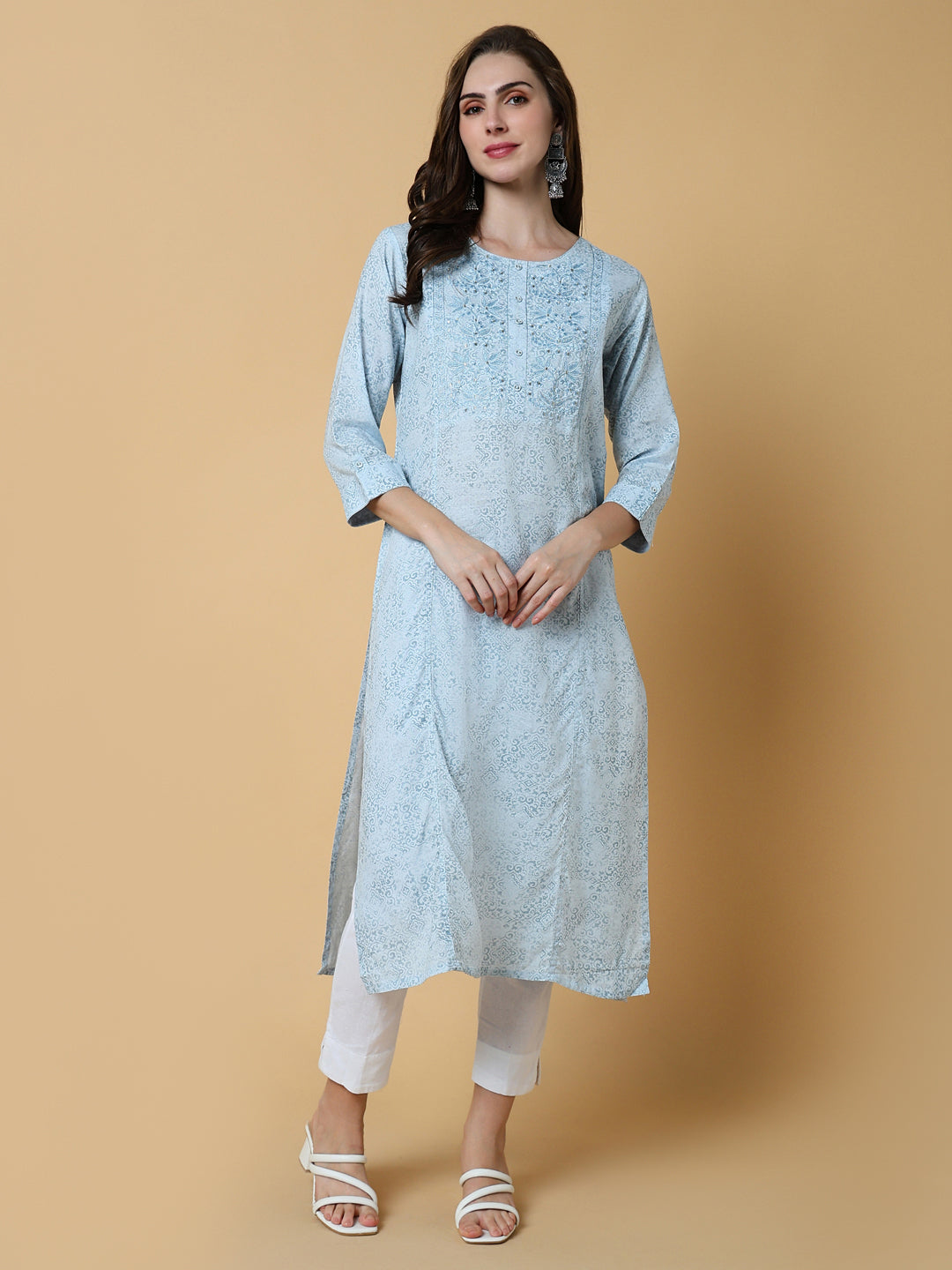 Women's Blue Graphic Straight Kurta
