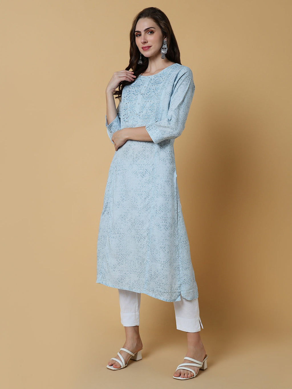 Women's Blue Graphic Straight Kurta
