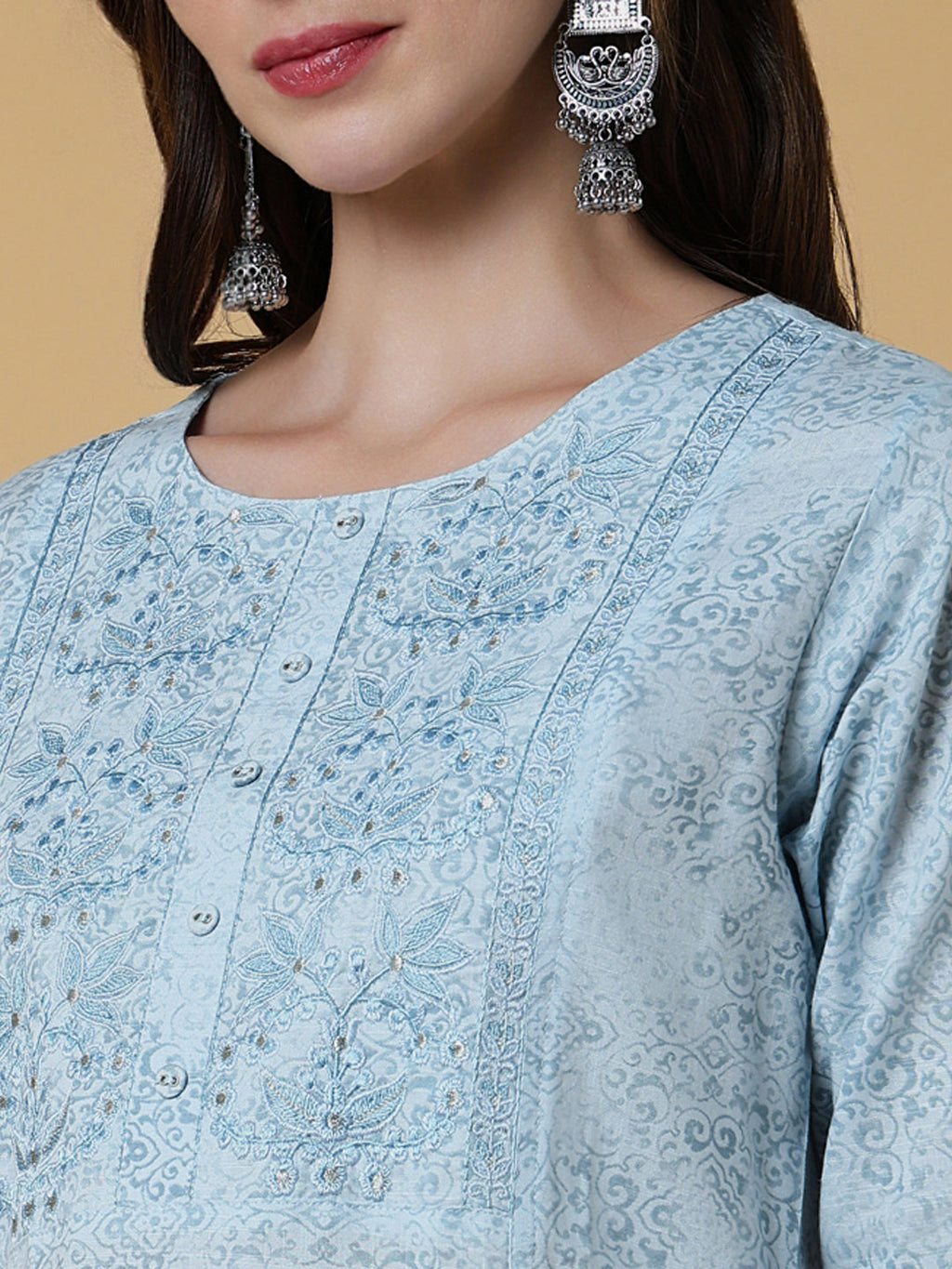 Women's Blue Graphic Straight Kurta