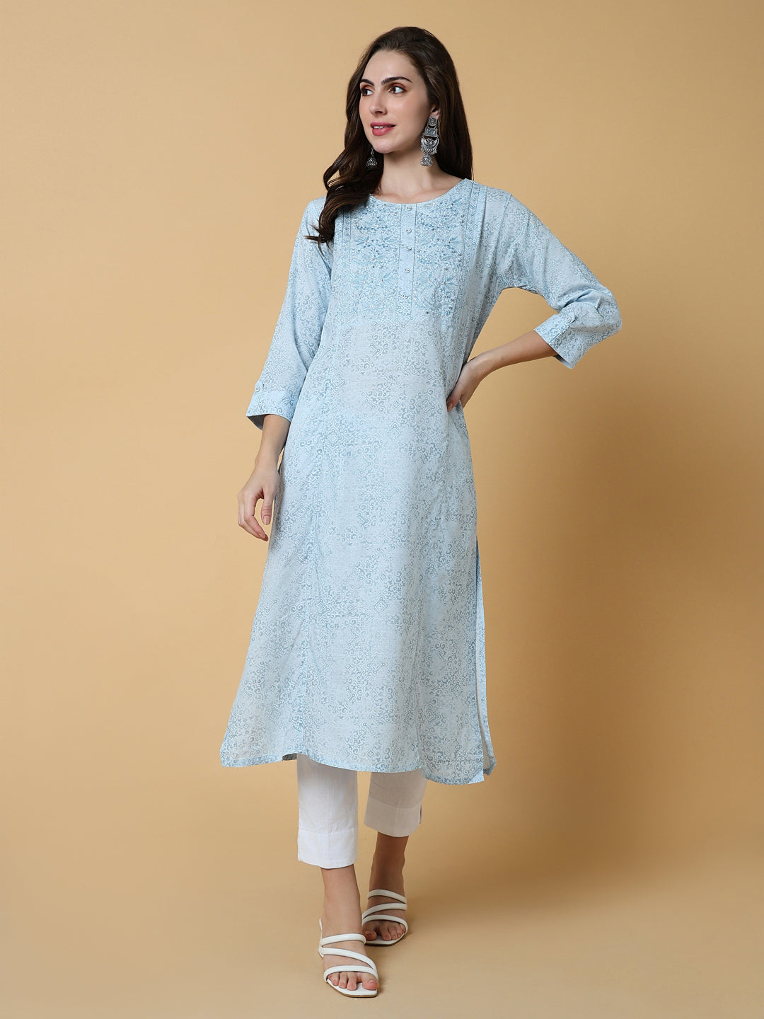 Women's Blue Graphic Straight Kurta