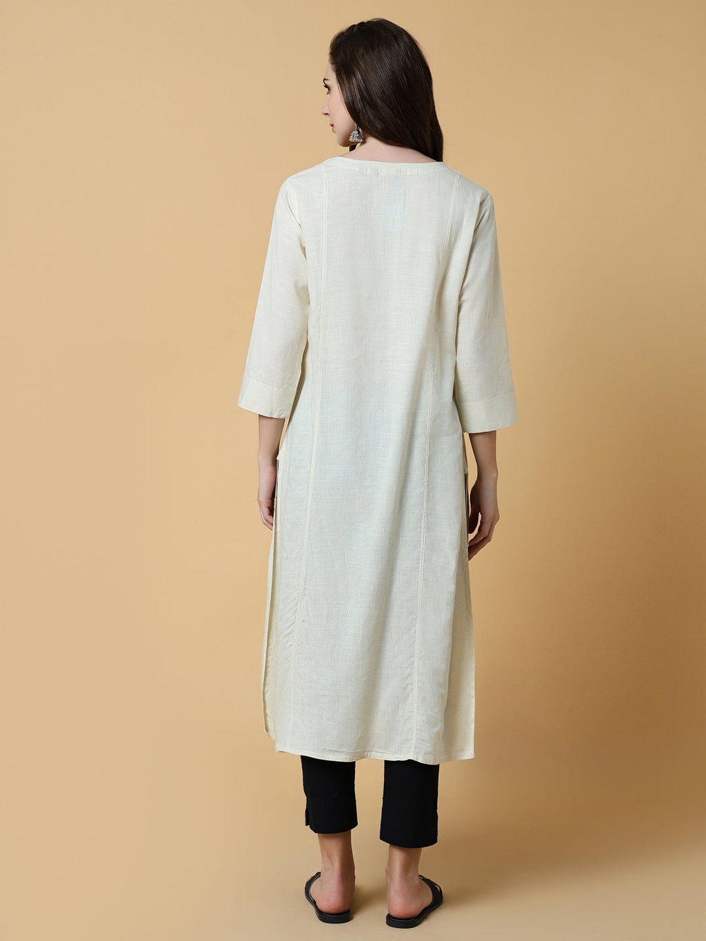 Women's Cream Abstract Straight Kurta