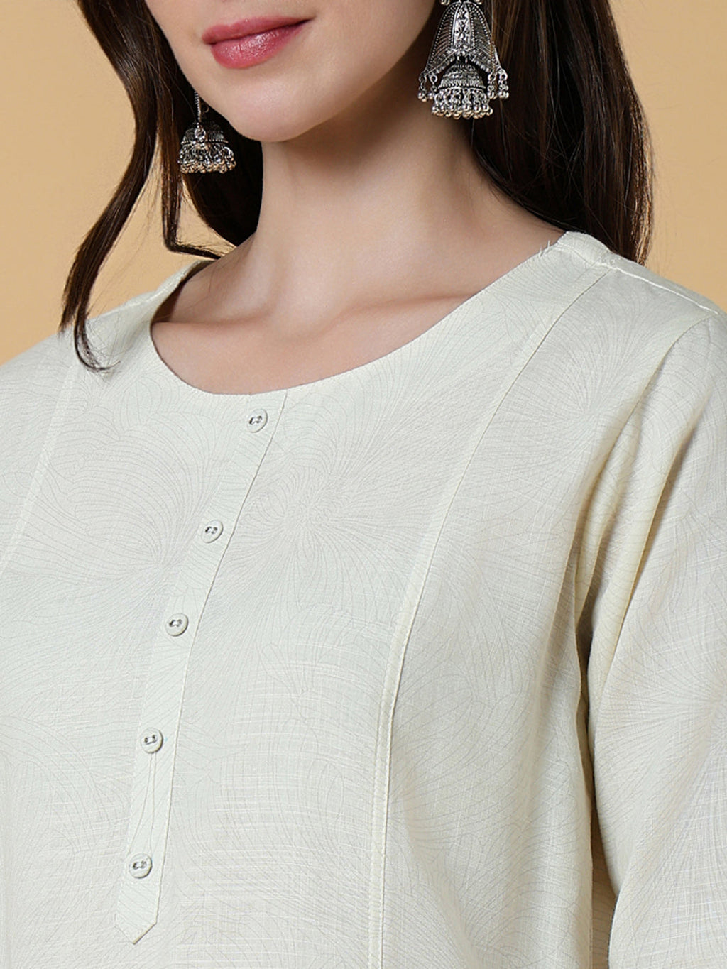 Women's Cream Abstract Straight Kurta