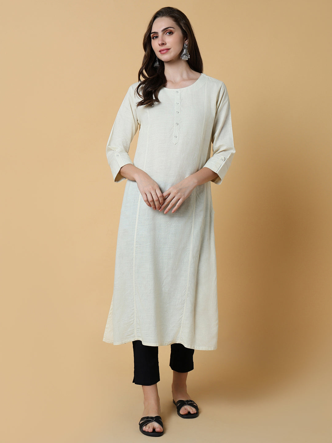 Women's Cream Abstract Straight Kurta