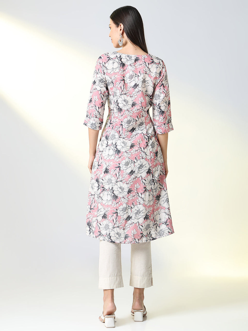 Women's Pink Floral A Line Kurta