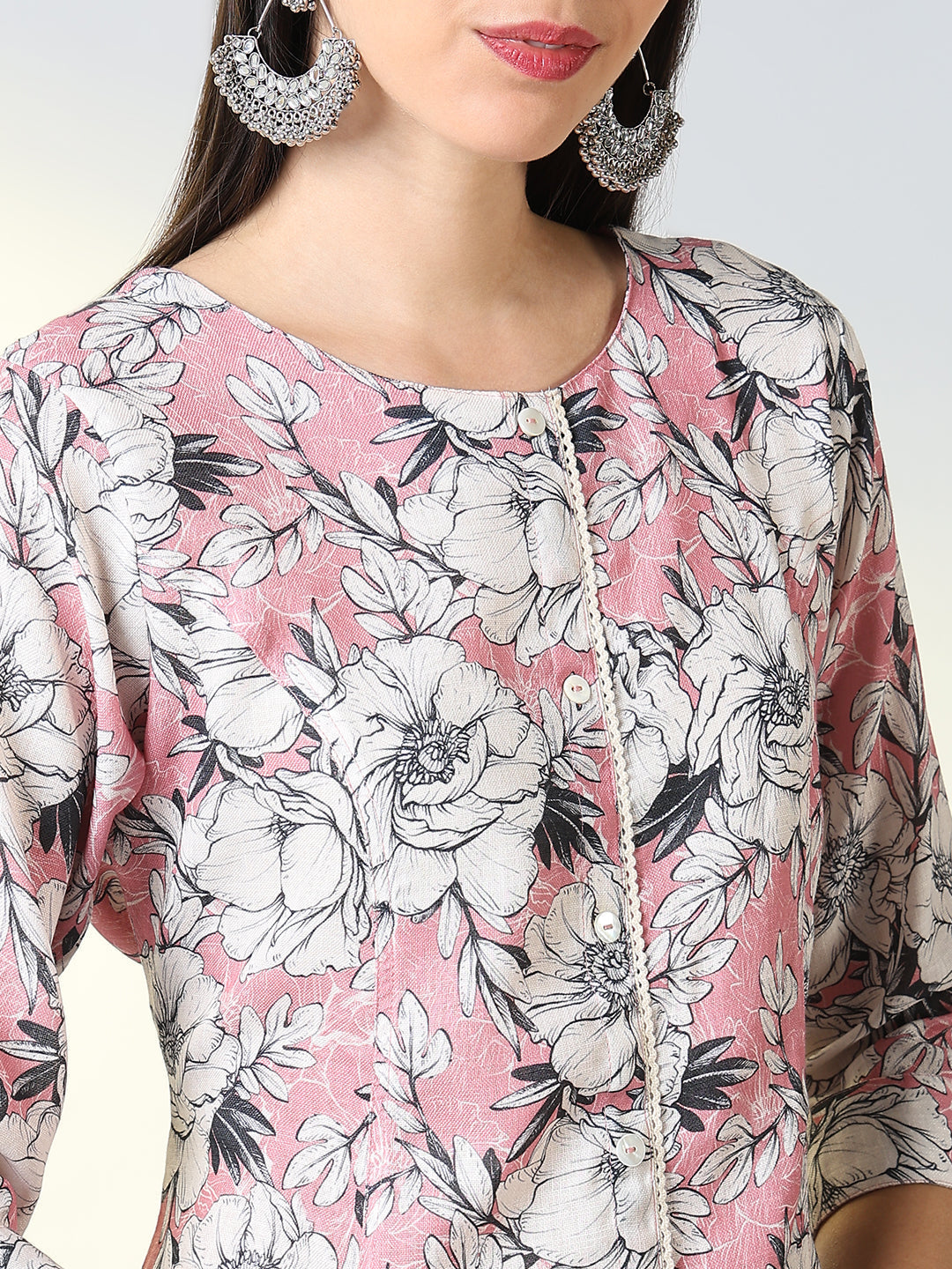 Women's Pink Floral A Line Kurta