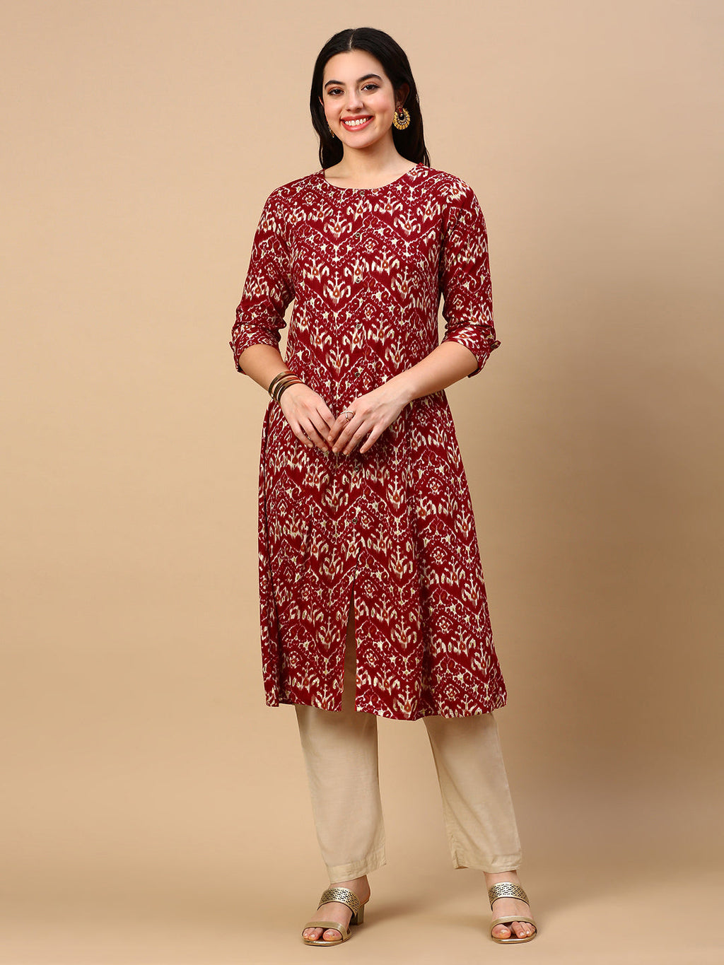 Women's Red Graphic A Line Kurta