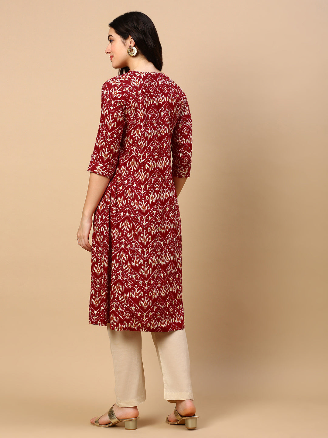 Women's Red Graphic A Line Kurta