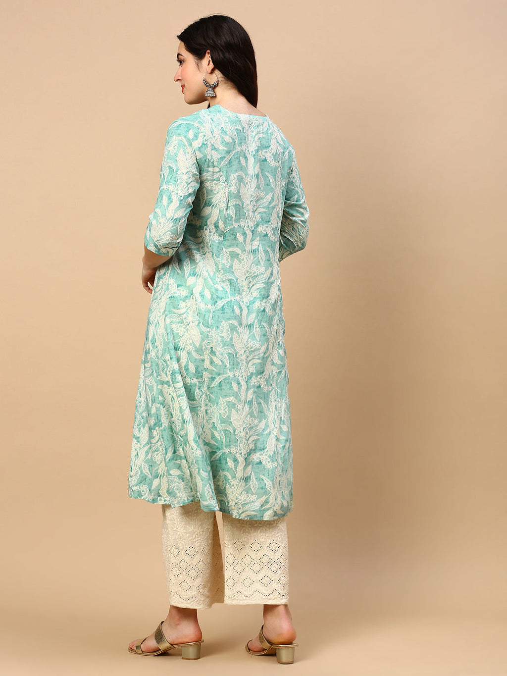Women's Green Floral A Line Kurta