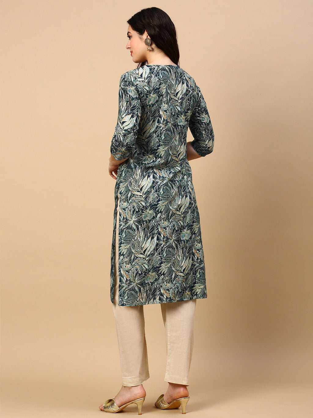 Women's Green Floral Straight Kurta