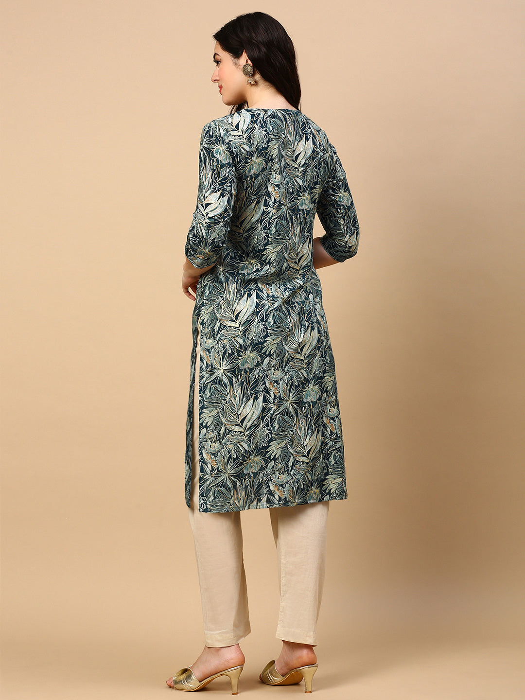 Women's Green Floral Straight Kurta