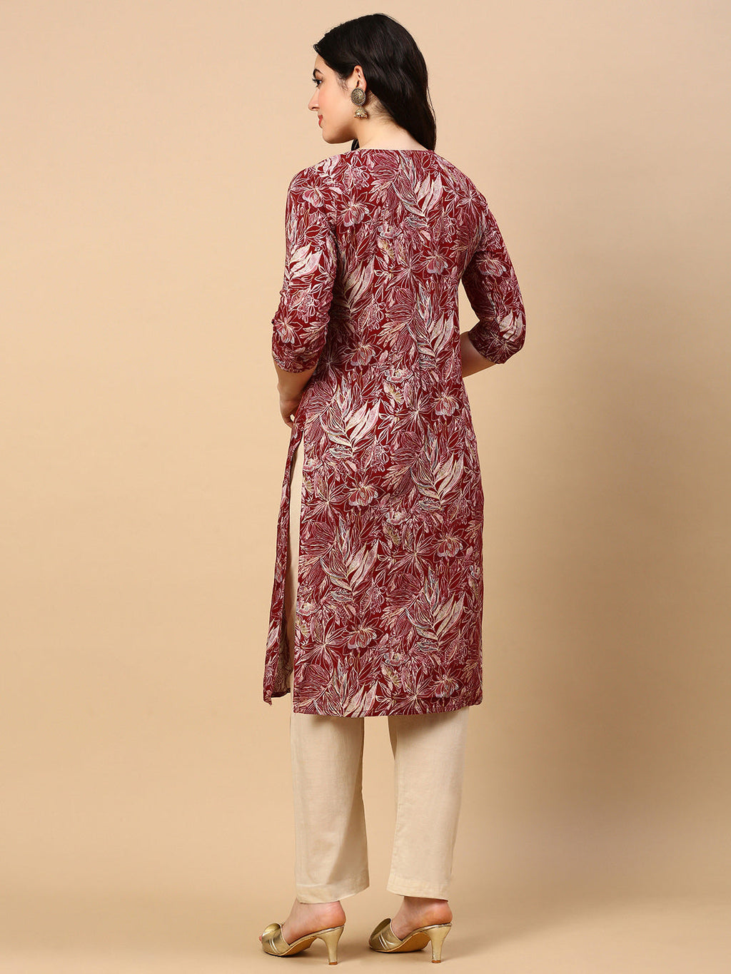 Women's Red Floral Straight Kurta