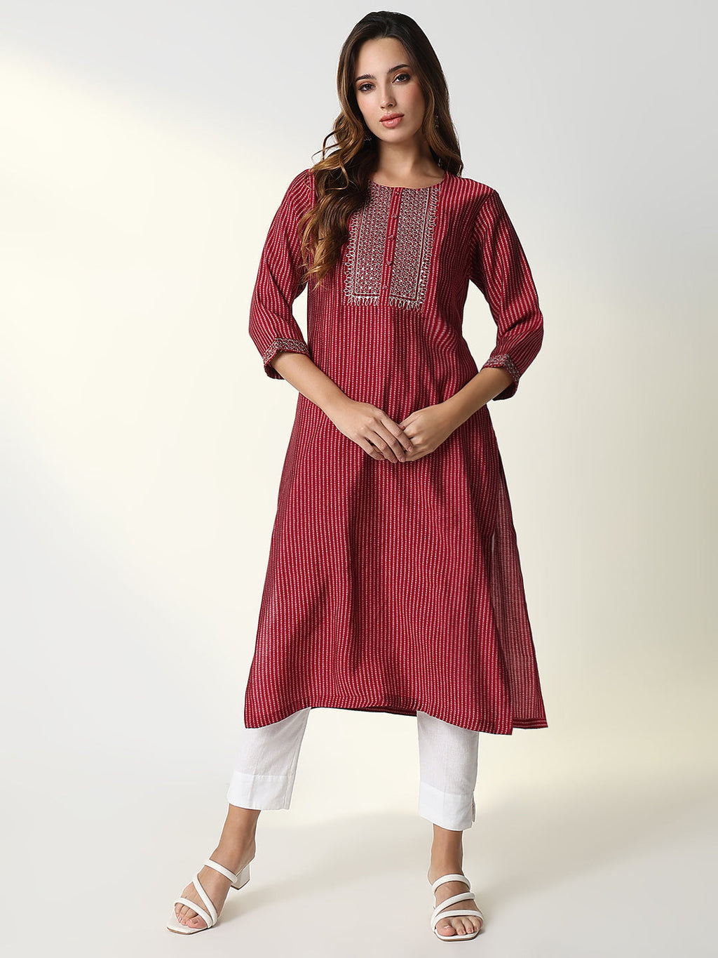 Women's Red Bandhani Straight Kurta