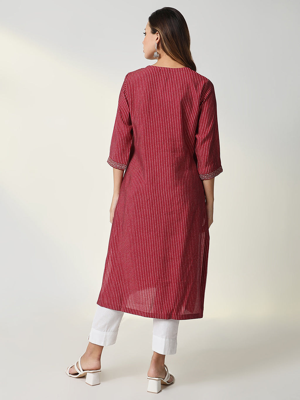 Women's Red Bandhani Straight Kurta