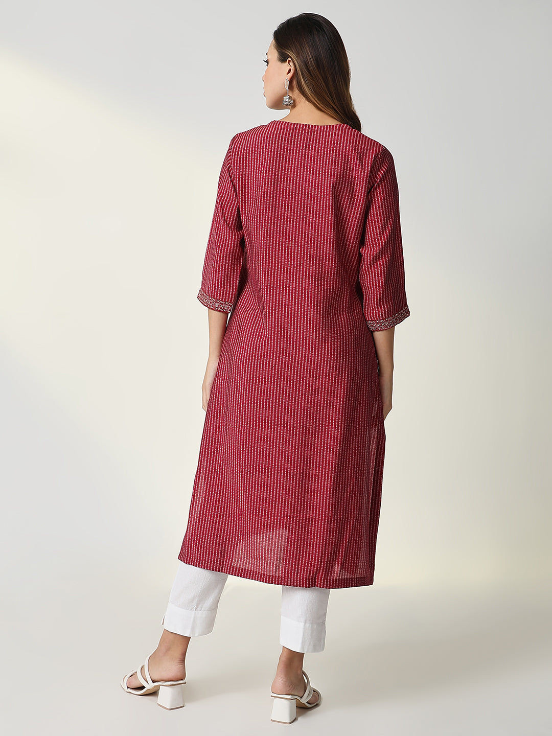Women's Red Bandhani Straight Kurta