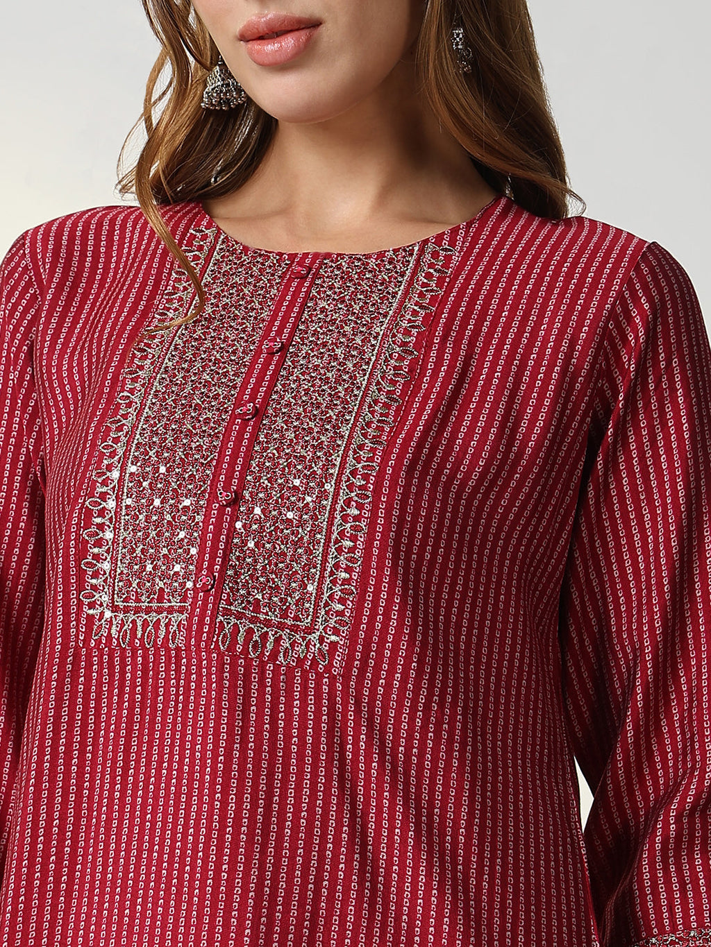 Women's Red Bandhani Straight Kurta
