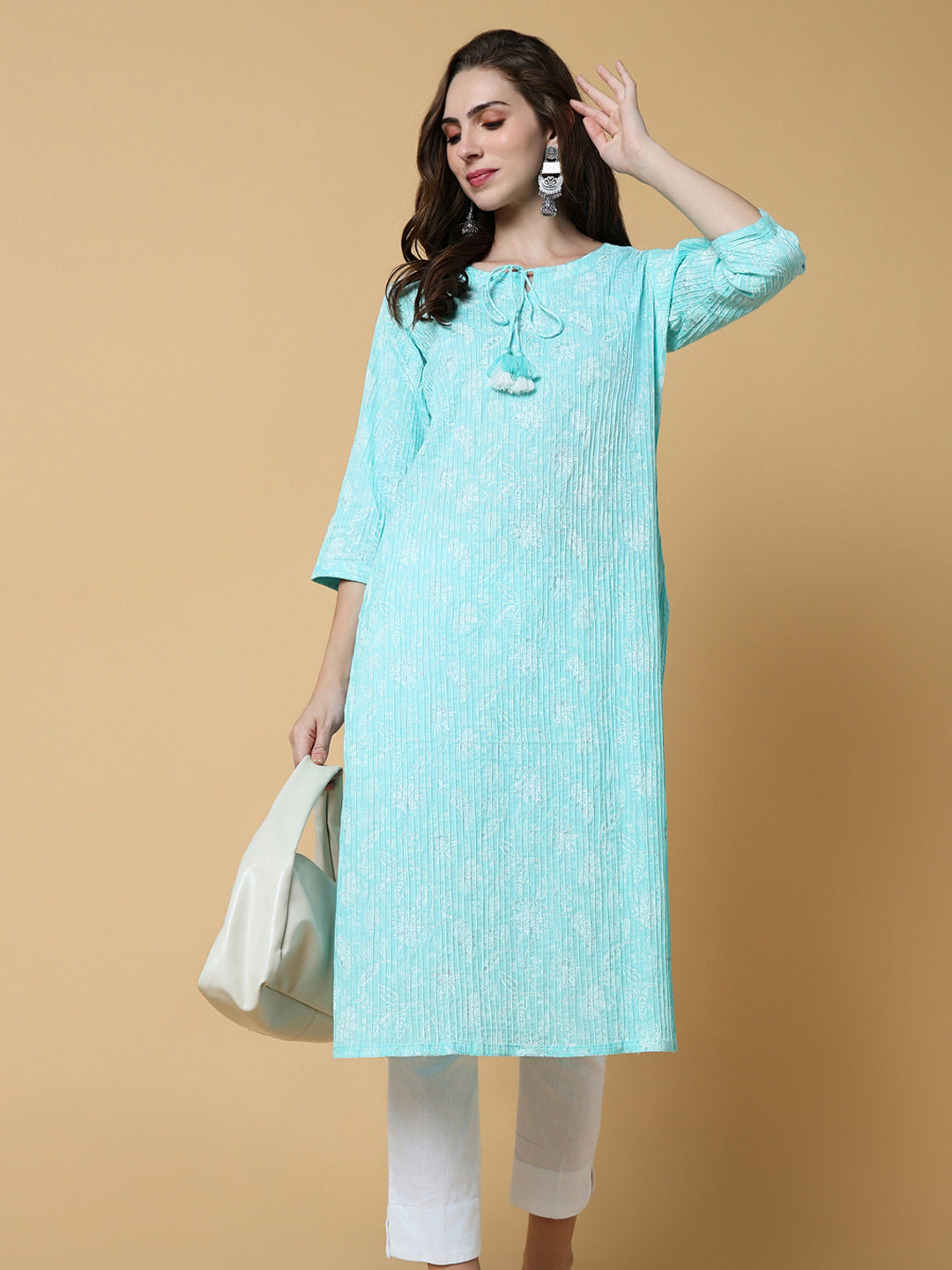 Women's Blue Floral Straight Kurta