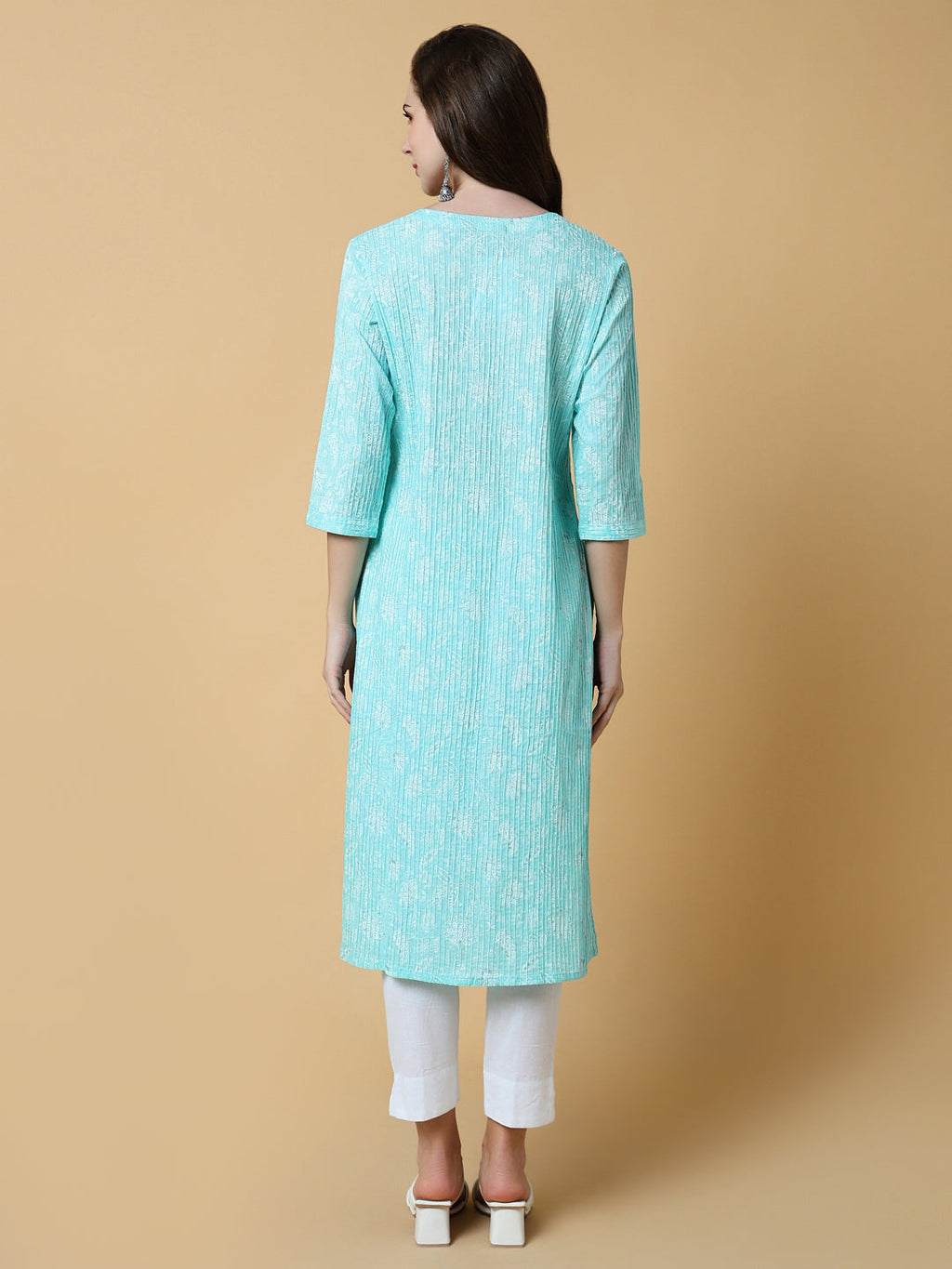 Women's Blue Floral Straight Kurta