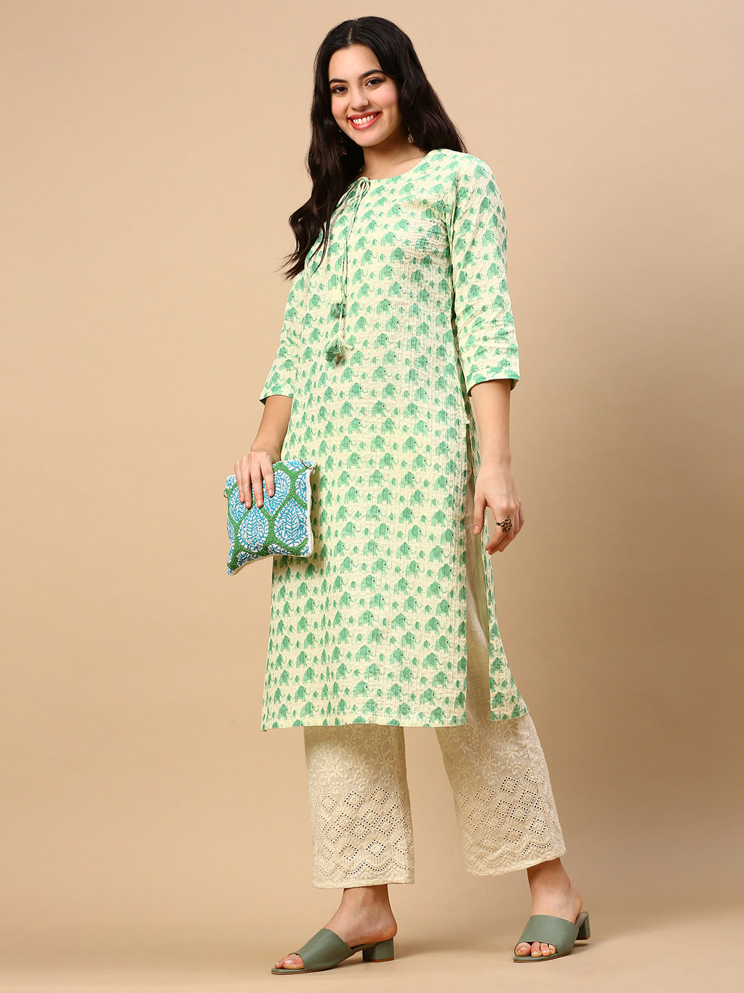 Women's Green Graphic Straight Kurta