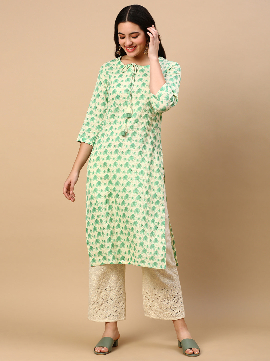 Women's Green Graphic Straight Kurta