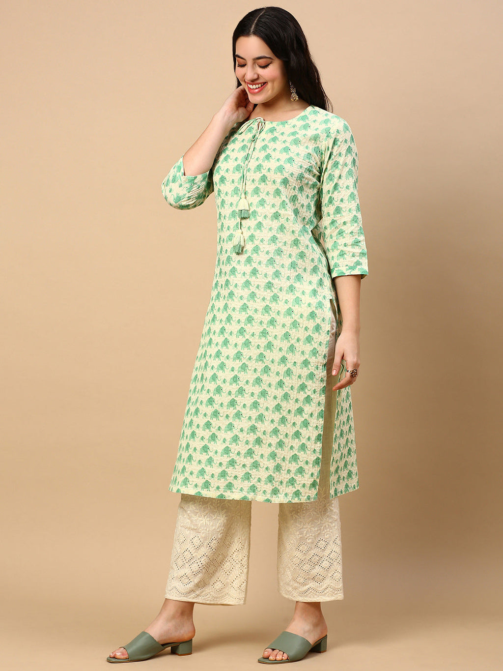 Women's Green Graphic Straight Kurta