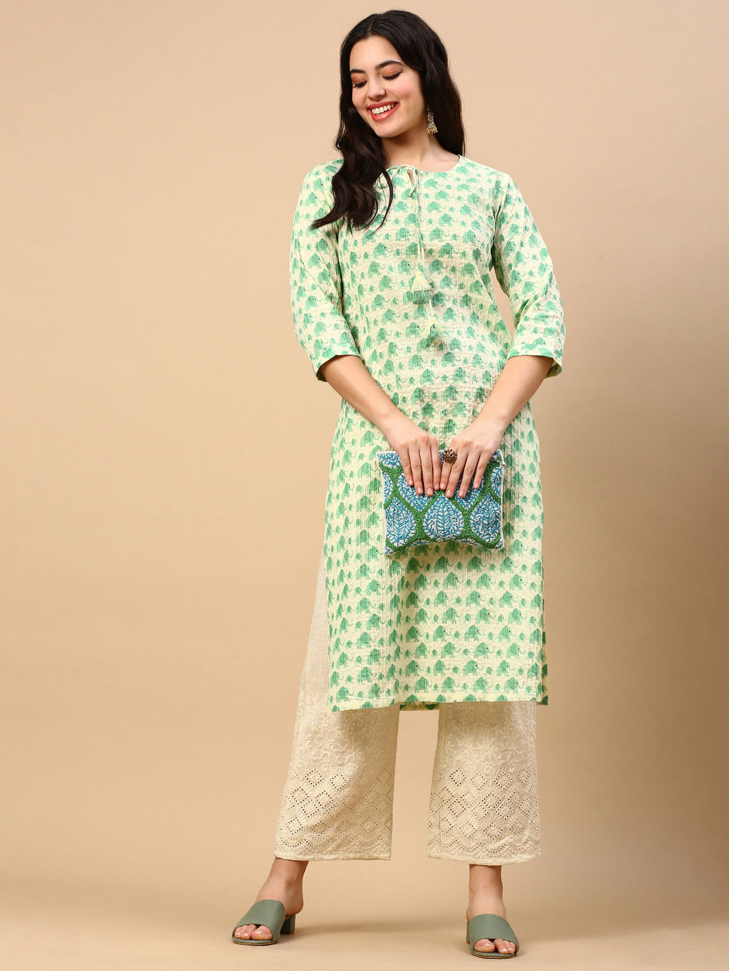 Women's Green Graphic Straight Kurta
