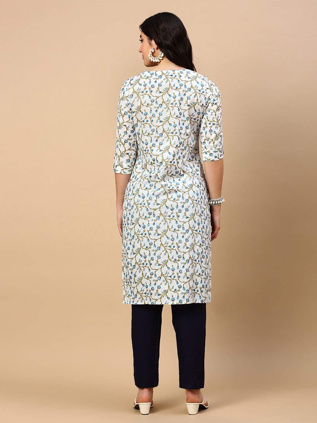 Women's White Floral Straight Kurta