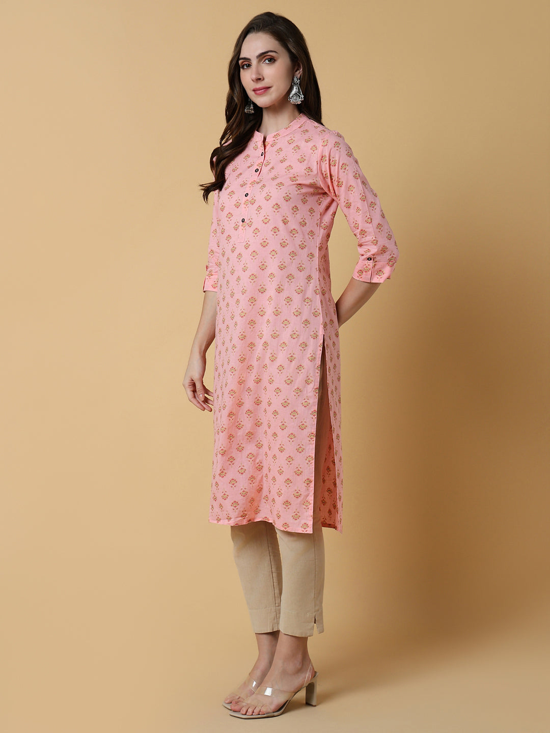 Women's Pink Floral Straight Kurta