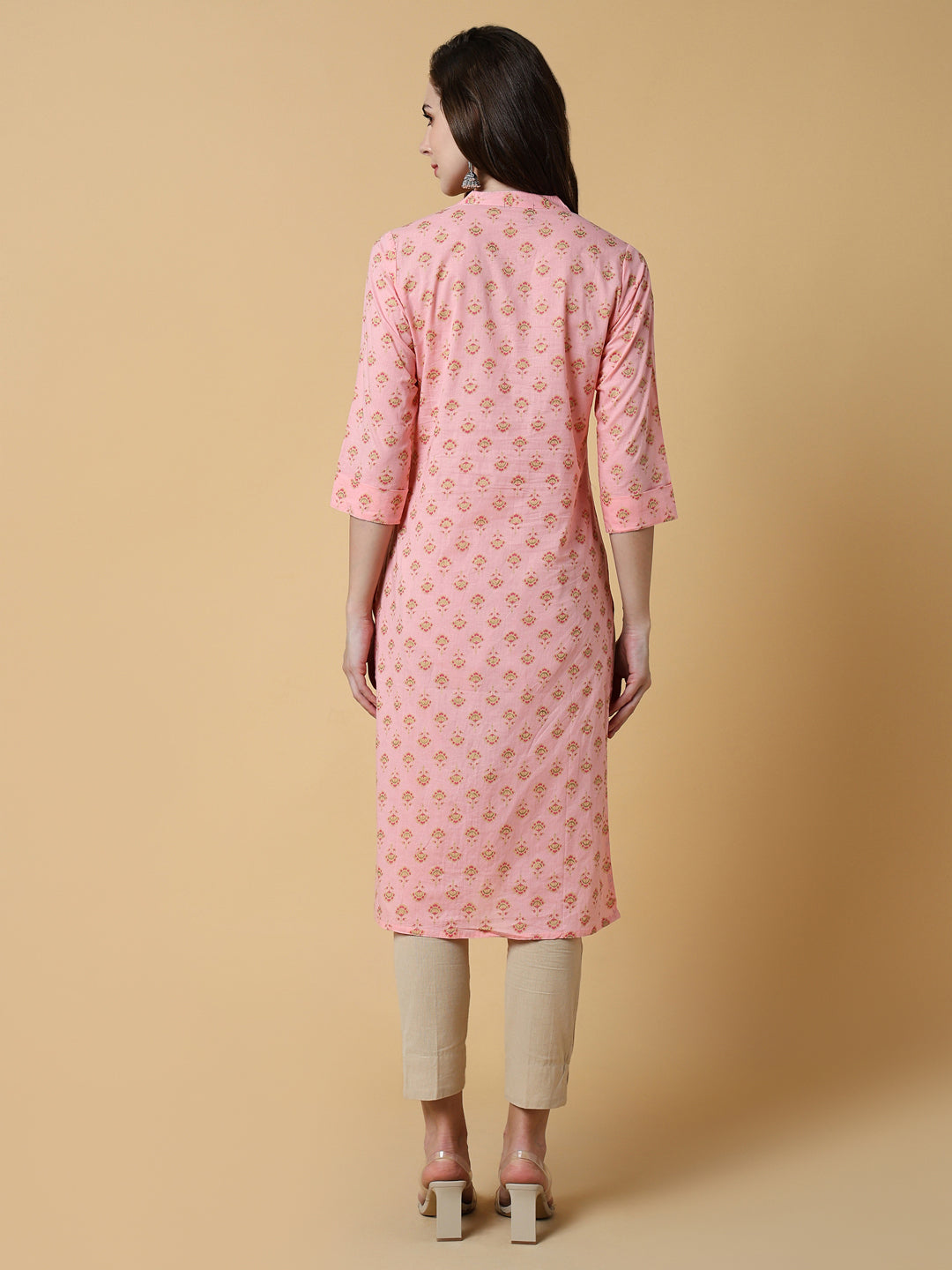 Women's Pink Floral Straight Kurta