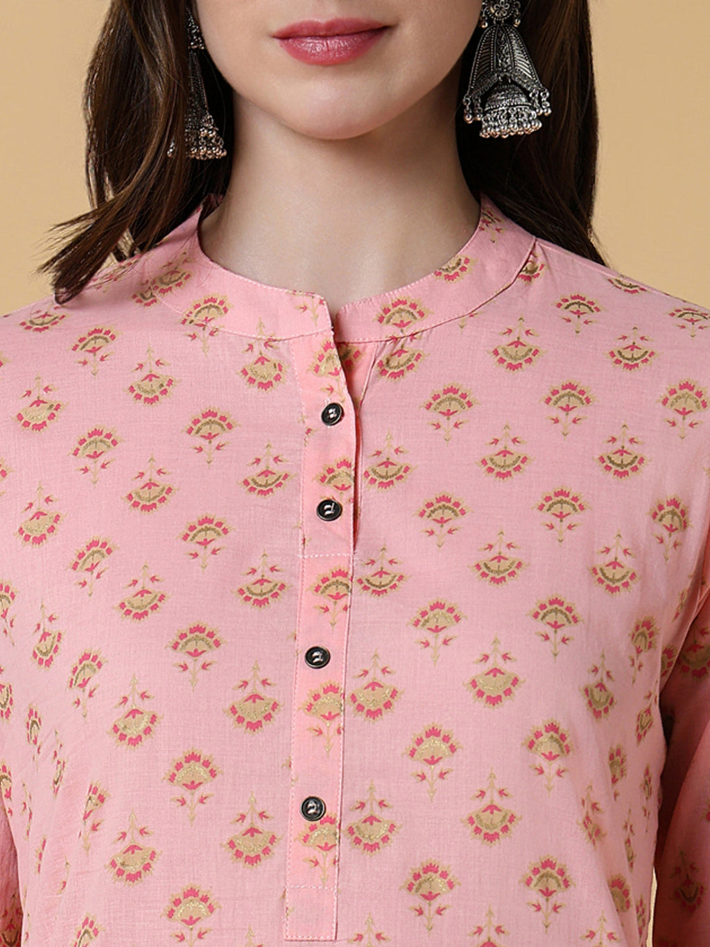 Women's Pink Floral Straight Kurta
