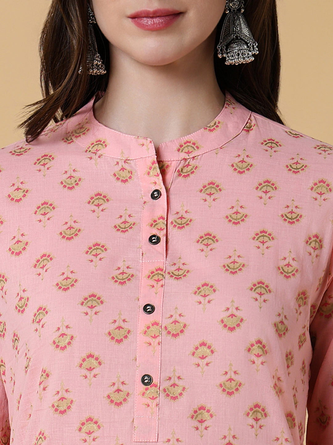Women's Pink Floral Straight Kurta
