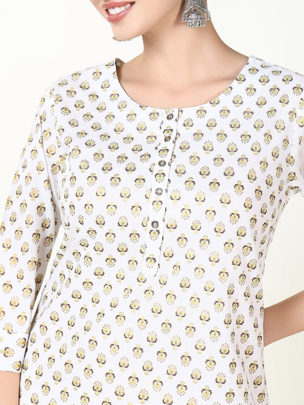 Women's White Floral Straight Kurta