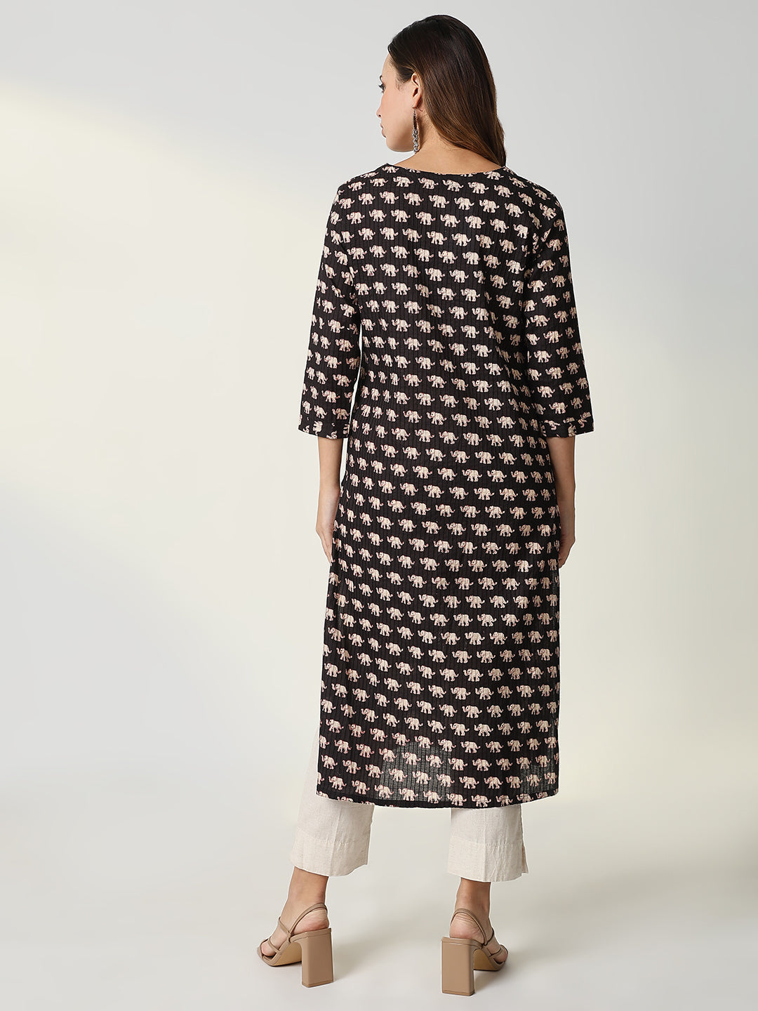 Women's Black Animal Print Straight Kurta