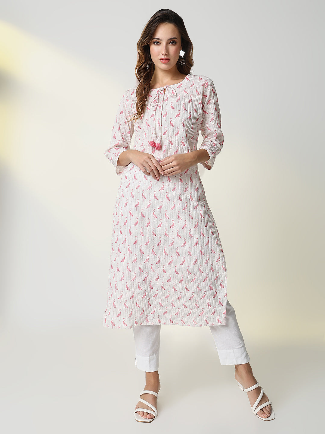 Women's White Animal Print Straight Kurta