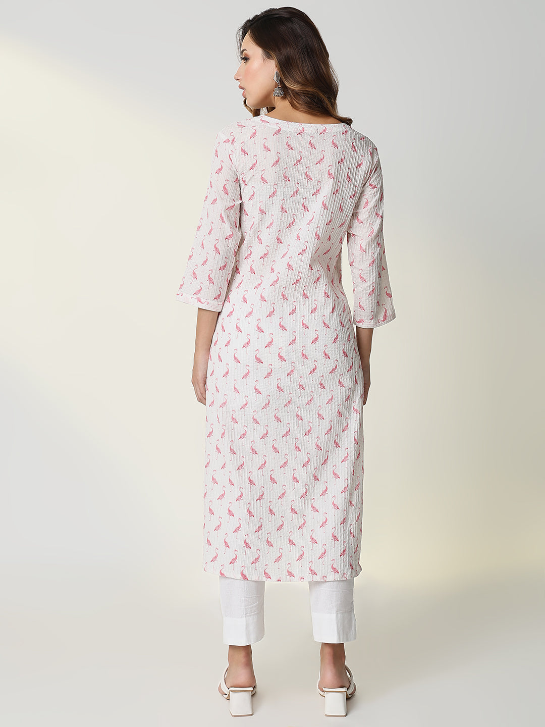 Women's White Animal Print Straight Kurta