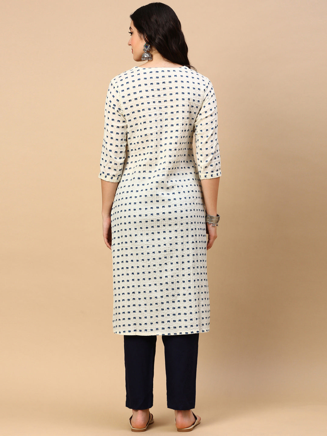 Women's Cream Graphic Straight Kurta