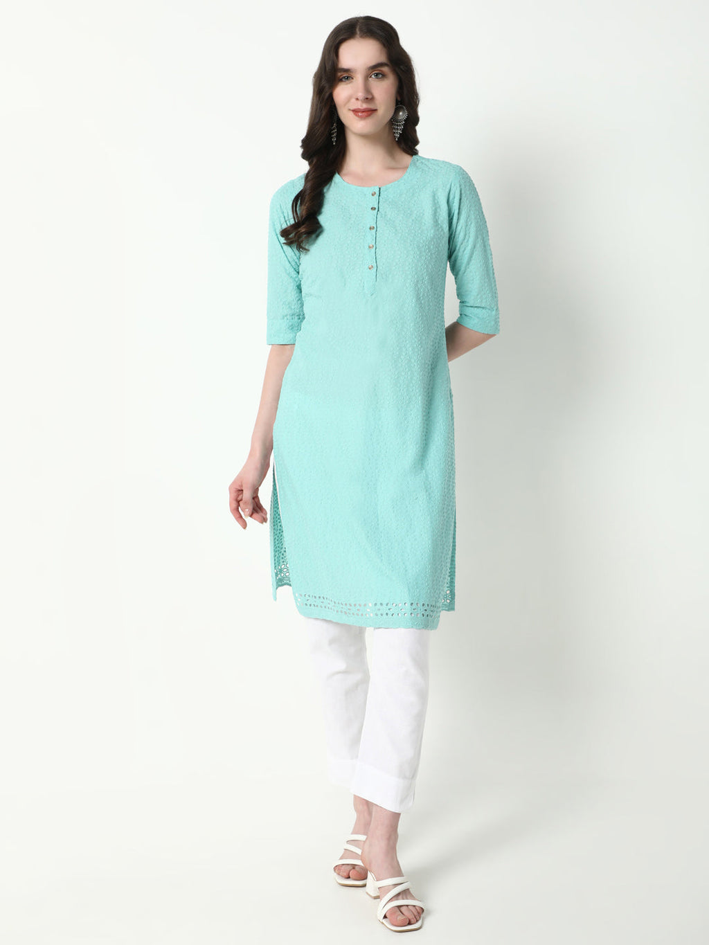 Women's Green Embroidered Straight Kurta