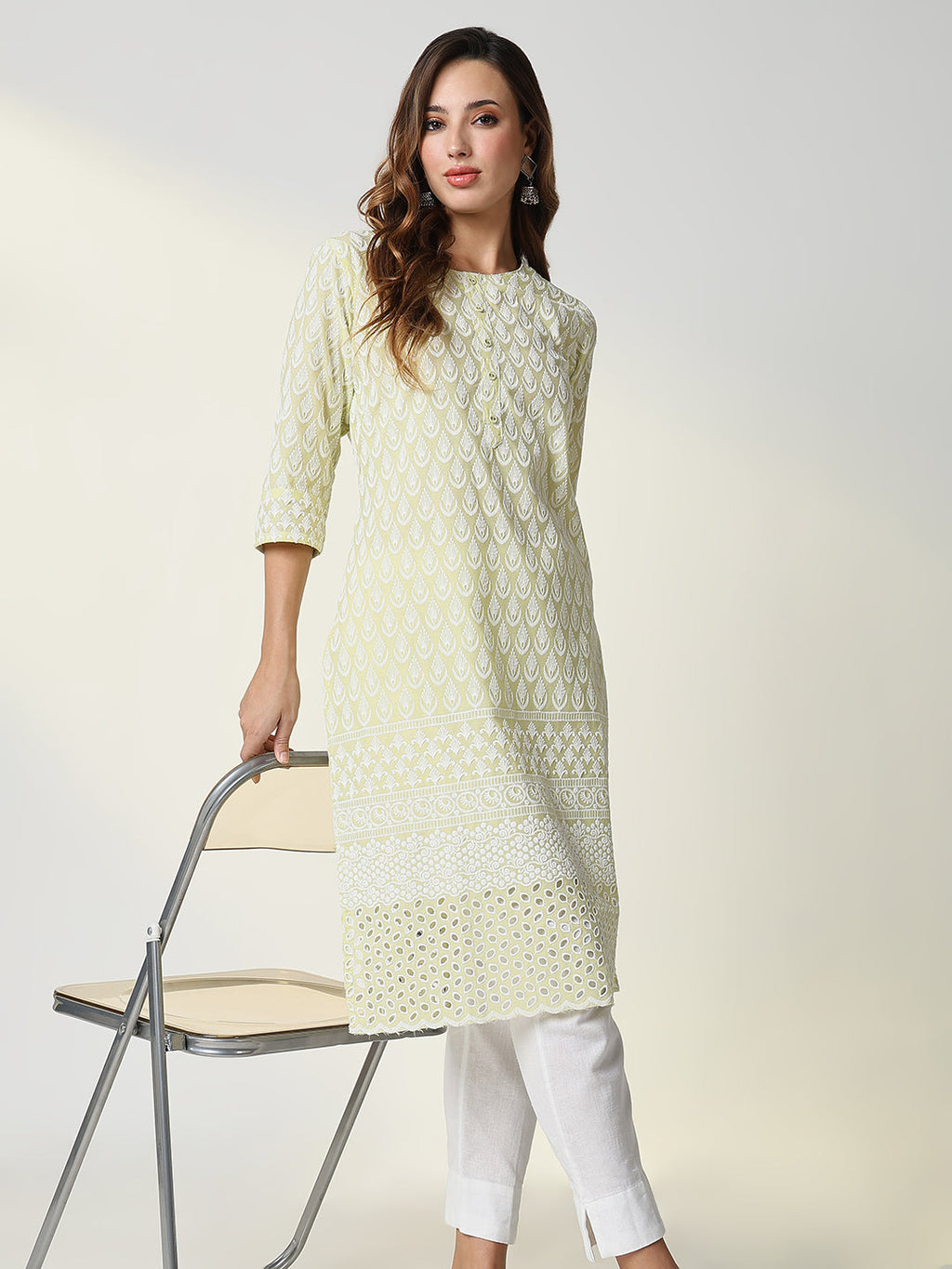 Women's Yellow Embroidered Straight Kurta