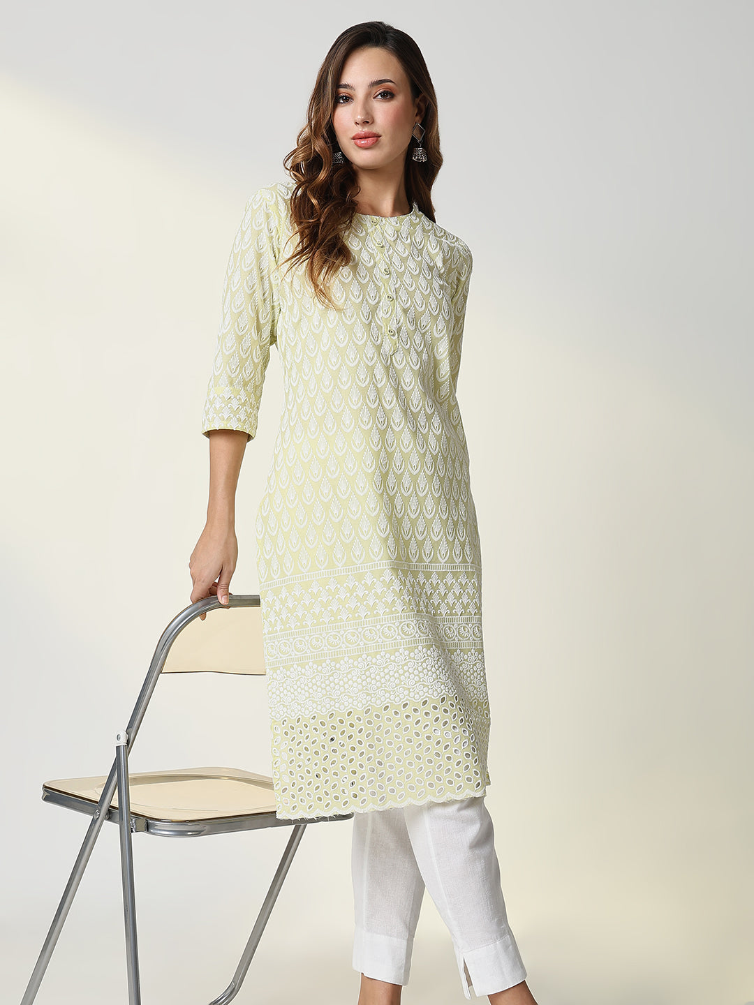 Women's Yellow Embroidered Straight Kurta