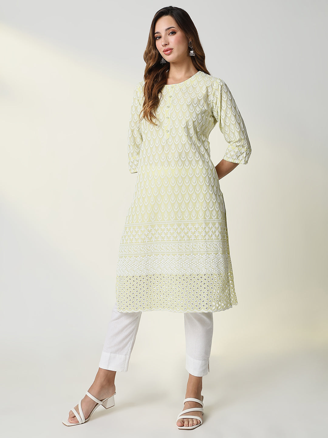 Women's Yellow Embroidered Straight Kurta