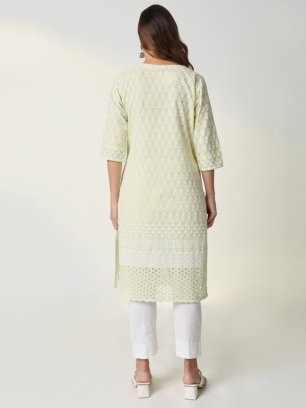 Women's Yellow Embroidered Straight Kurta