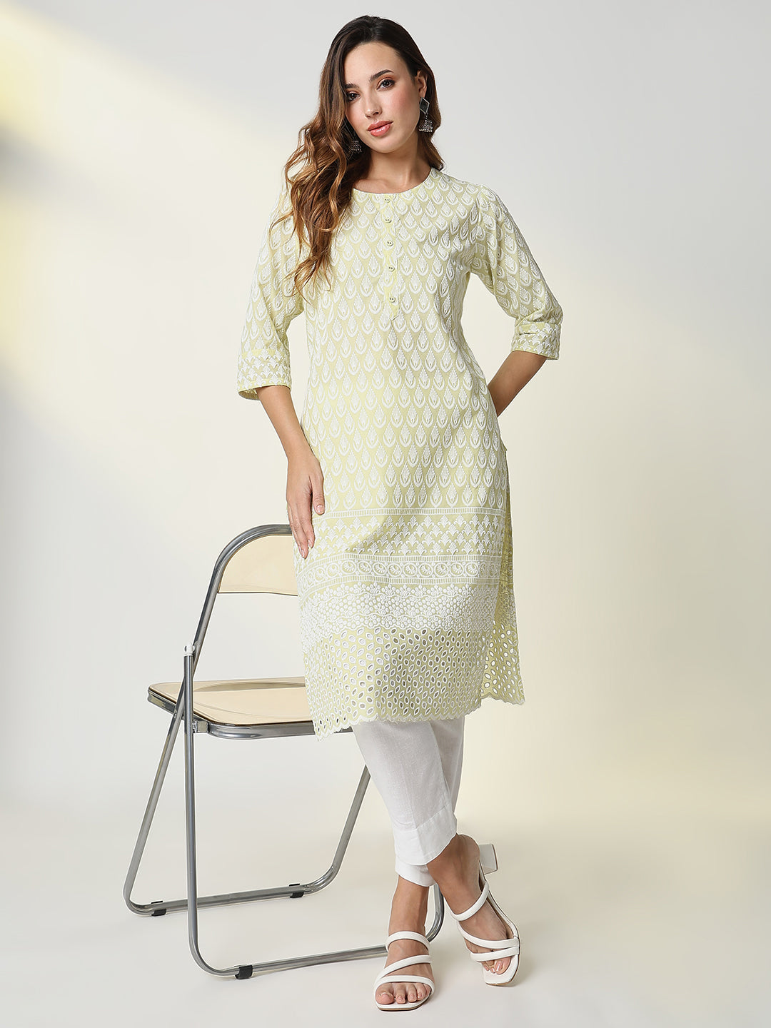 Women's Yellow Embroidered Straight Kurta