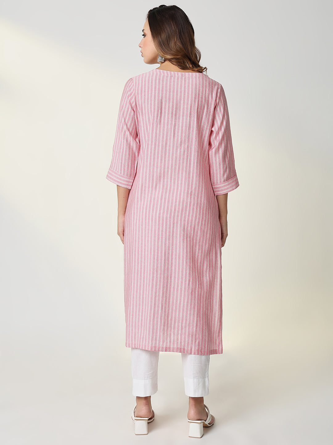 Women's Pink Chevron Straight Kurta