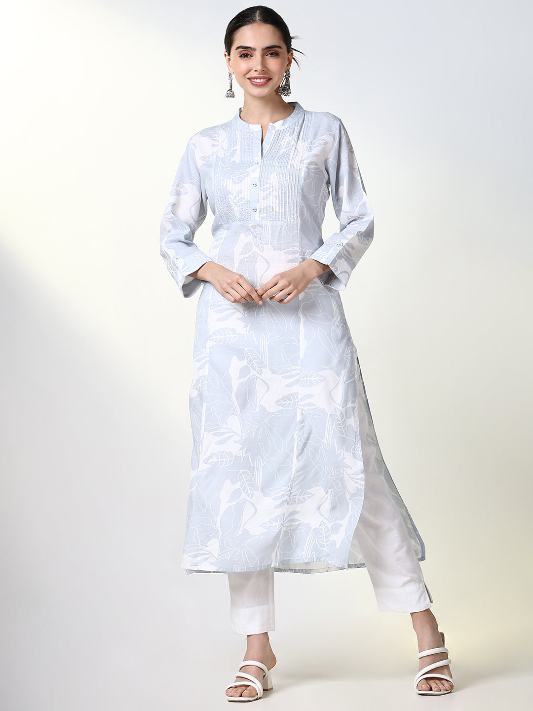 Women's Blue Floral Straight Kurta