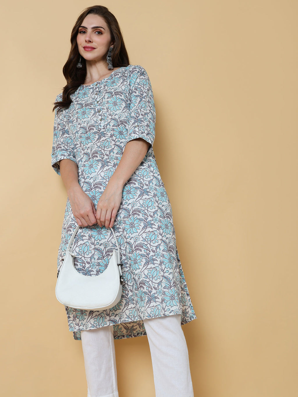 Women's Blue Floral Straight Kurta